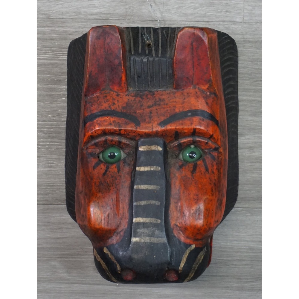 Vintage Folk Art Hand-Carved & Hand Painted Wooden Guatemalan Animal Face Mask